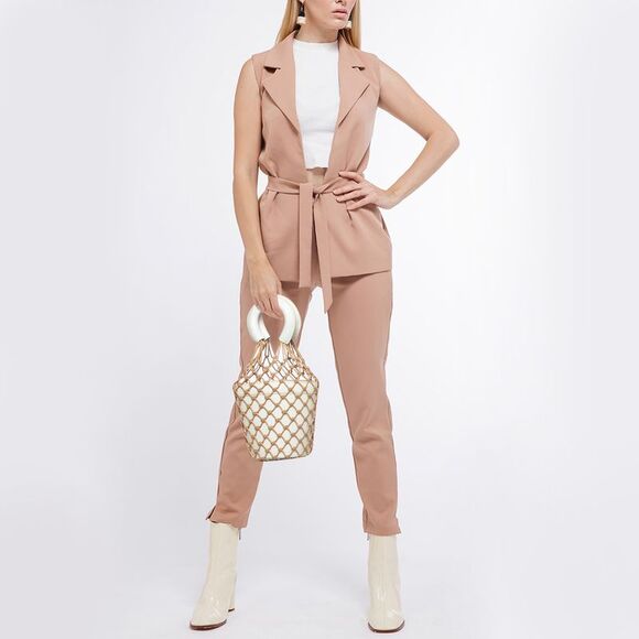 Staud White/brown Woven And Leather Moreau Bucket Bag - Picture 2 of 7